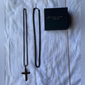 Anthony Jacobs Black Stainless Steel Chain and Cross Pendant
